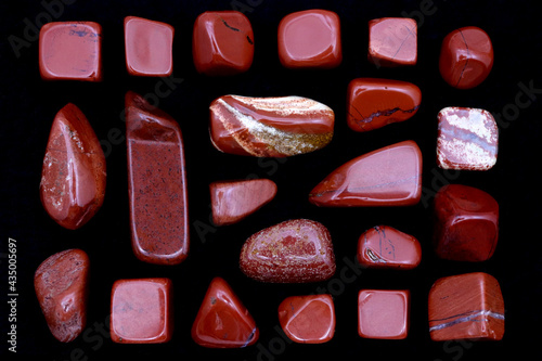 Canvas Print Red jasper rare jewel stones texture on black background