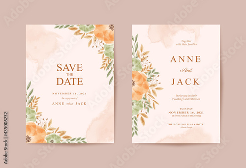 Rustic wedding invitation with beautiful watercolor floral collection