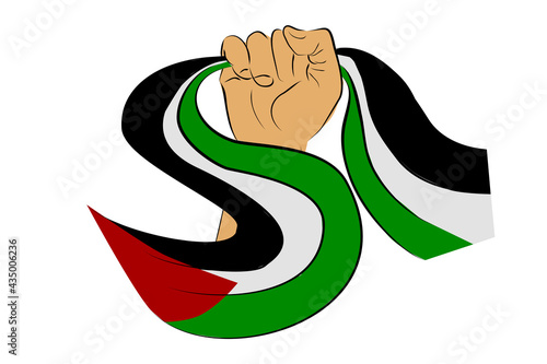 Simple Vector Hand Draw Sketch Hand Holding Palestine Flag, for Demonstration Design Element Isolated on White