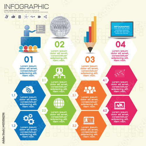 Infographic template and options with flat icons for presentation.