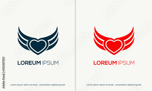 Heart with Wings. Happy Valentines Day. Love wings Logo and Tattoo Template design vector
