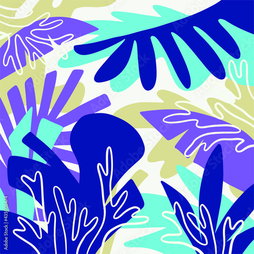 Design with underwater coral motifs for graphic backgrounds, mural prints, invitation cards, wallpaper, fabric prints, and industrial uses. Modern and minimalist latest vector coral.