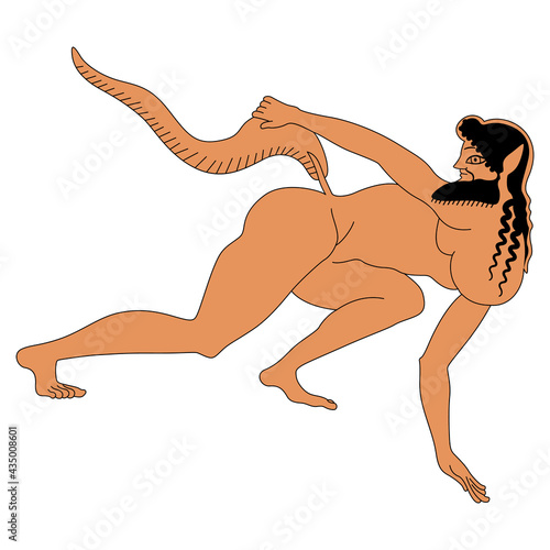 Ancient Greek satyr with long tail. Vase painting style. Isolated vector illustration. photo