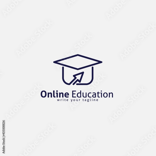 Online Class Logo Academy Cap and Mouse Pointer Symbol