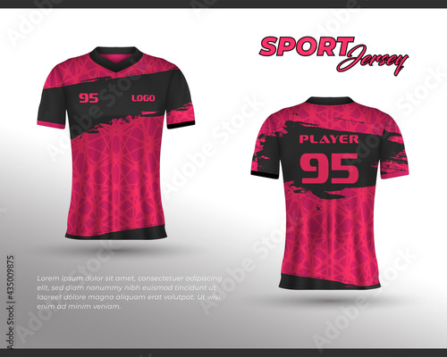 Sports racing jersey design. Front back t-shirt design. Templates for team uniforms. Sports design for football, racing, cycling, gaming jersey. Vector.