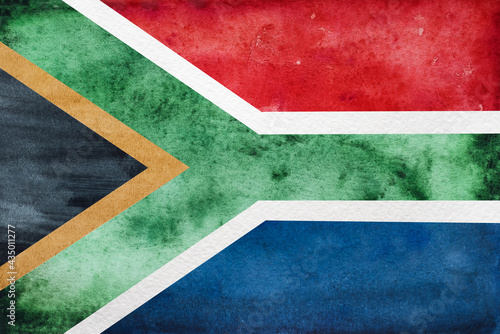 Beautiful postcard with a picture of the flag of South Africa. Closeup, view from above. National holiday concept. Congratulations for family, relatives, friends and colleagues