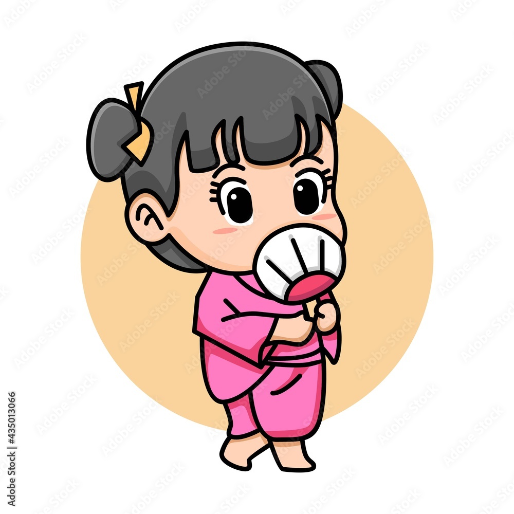 Cute woman beautiful pose with kimono cartoon illustration Cute woman beautiful pose with kimono cartoon illustration