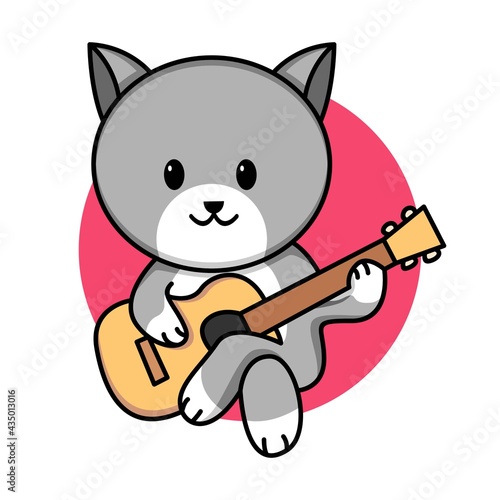 Cute cat playing guitar cartoon illustration