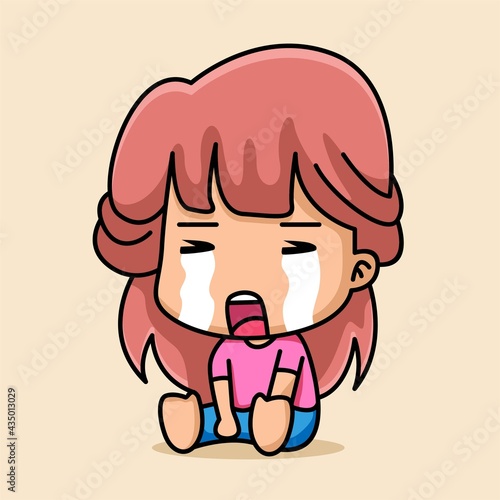 Cute sad girl cartoon illustration