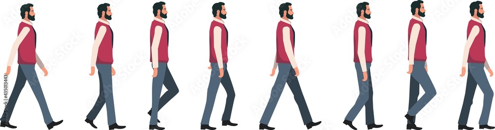Mans, walking cycle 2d animation frames, vector motion graphics Stock  Vector | Adobe Stock