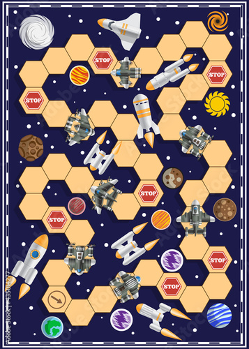A board game on the space theme. Vector illustration.