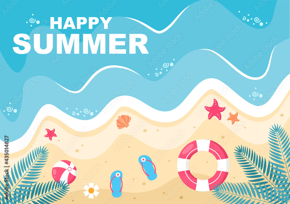 Happy Summer Time in Beach Seaside Vector Illustration for Background, Wallpaper or Banners Happy Summer Time in Beach Seaside Vector Illustration for Background, Wallpaper or Banners
