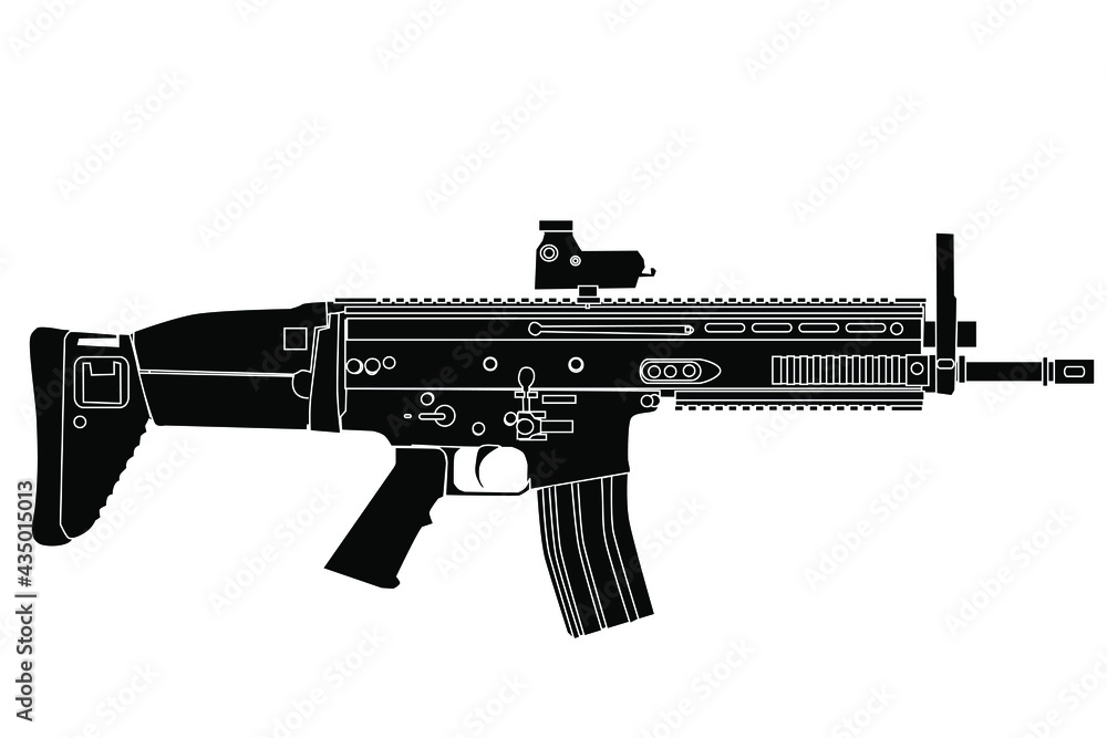 scar assault rifle isolated silhouette on white Stock Vector | Adobe Stock