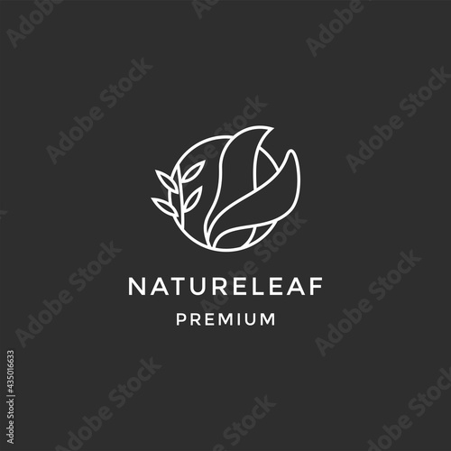  Abstract green leaf logo icon vector design. Landscape, garden, plant, nature and ecology vector logo design on black background