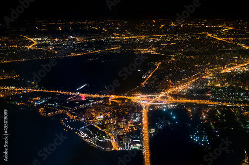 aerial view of illuminated roads near Moscow city