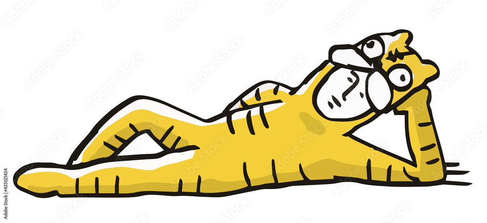 年賀状素材 寝転がるトラの着ぐるみを着た人物 Stock ベクター Adobe Stock