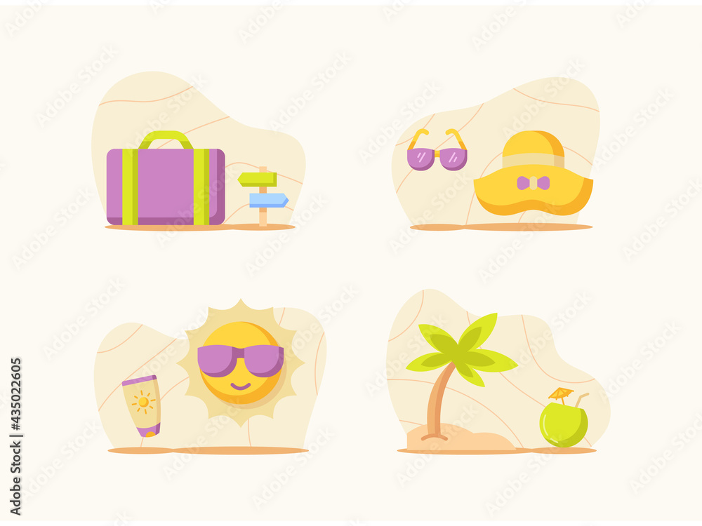 enjoy summer set collection package with color cartoon flat style enjoy summer set collection package with color cartoon flat style