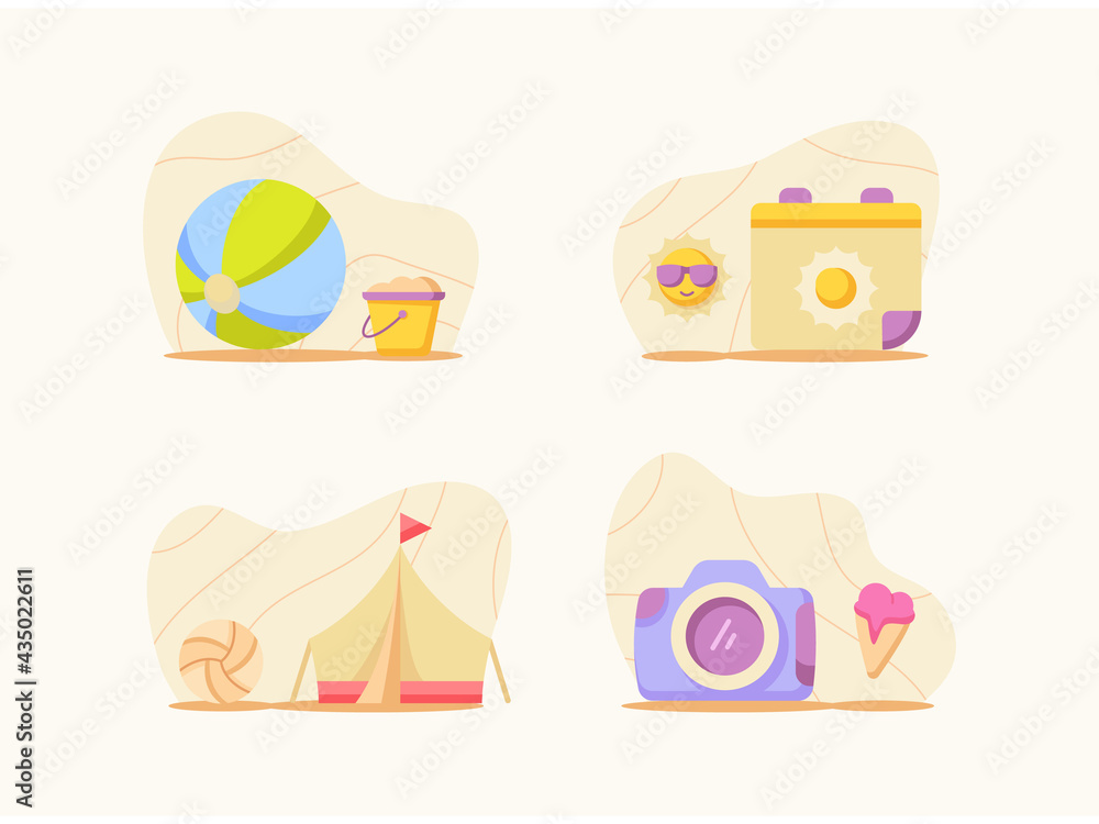 Fototapeta premium summer fun set collection package with color cartoon flat style vector design