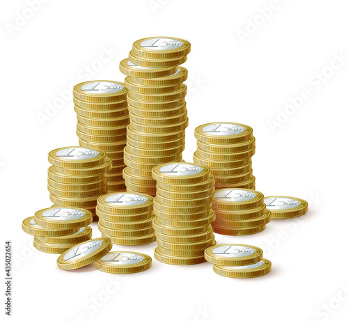 coins of euro on white background vector realistic