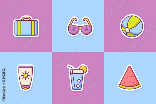 summer sticker icon icons set collection package with color outline style