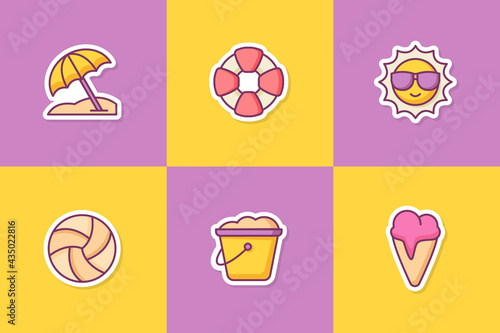 summer sticker icon icons set collection package with color outline style