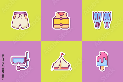 summer sticker icon icons set collection package with color outline style