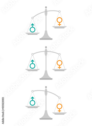 Gender and sexual equality concept. Scales with male and female sex symbols.