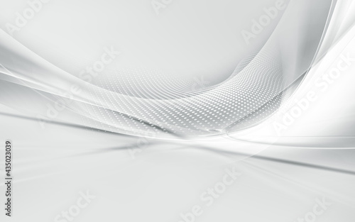 Futuristic white and soft gray background. Modern web texture with halftone dots. 3d illustration.