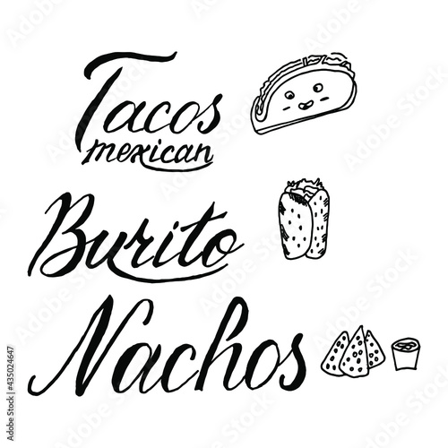 set mexican food tacos nachos burito stickers