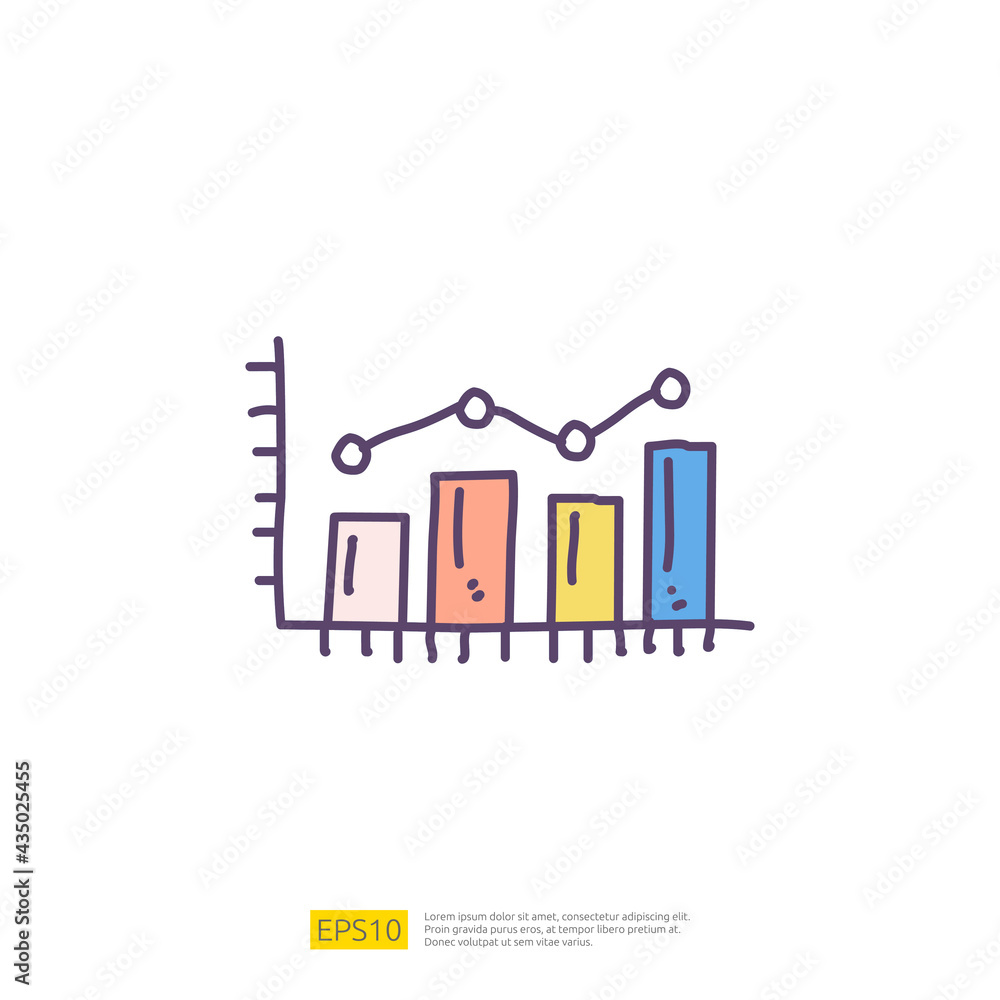 Statistics science technology, digital marketing and machine learning related for business strategy illustration. data report and presentation concept doodle icon with graphic chart document Statistics science technology, digital marketing and machine learning related for business strategy illustration. data report and presentation concept doodle icon with graphic chart document