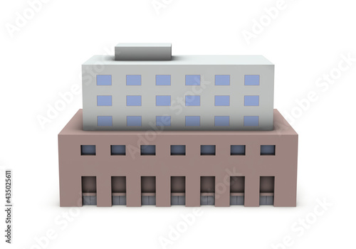 銀行の建築模型。白バック。3Dレンダリング。