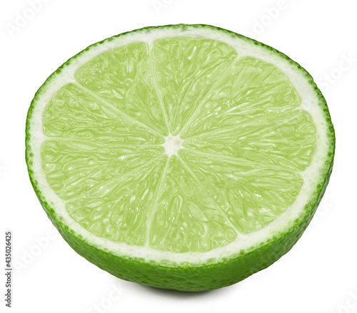 cut of green lime isolated on white background. clipping path