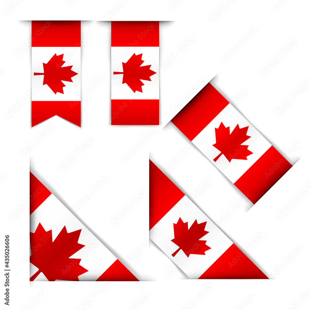 Vecteur Stock Set of five Canadian flags. Realistic flags of Canada