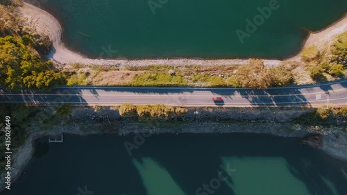 Aerial Drone View Street over lake landscape