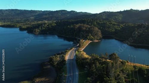 Air Drone View Over California Lake