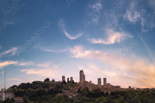 pastel dawn of the medieval town of san gimignano in tuscany