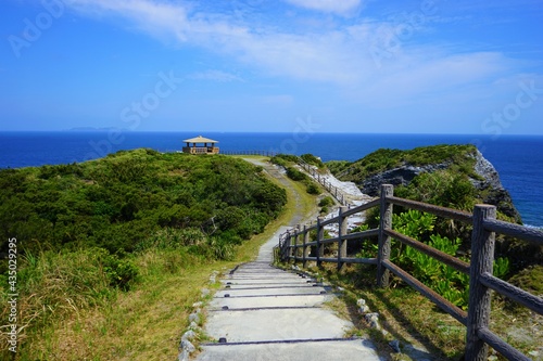 Winding trail toward Unaji-no-sachi observation deck in Zamami island  Okinawa  Japan -                                                      