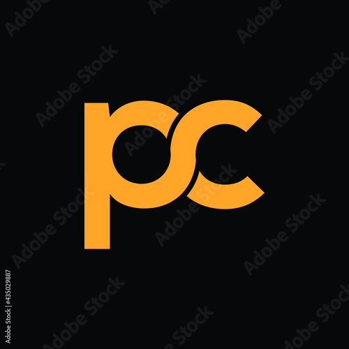 pc letter logo design with black background 