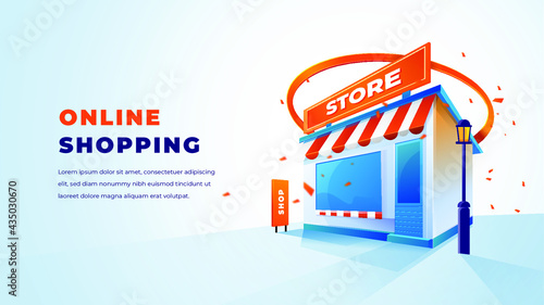 illustration 3d Store and online shopping, with clean elegant 3D design. Vector
