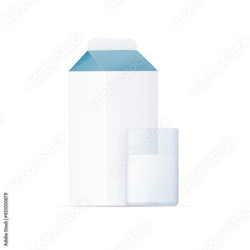 Milk carton and glass. Colored vector flat illustration. Isolated on white background.