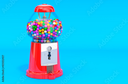 Gumball machine, gum dispencer on blue backdrop, 3D rendering photo