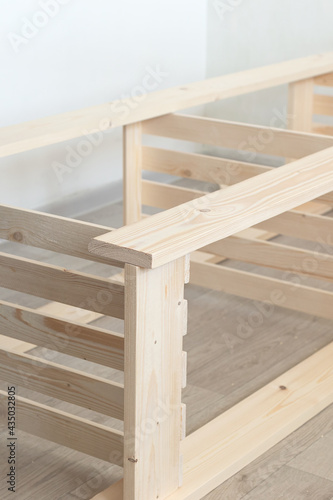 The frame of a wooden structure. Carpentry workshop