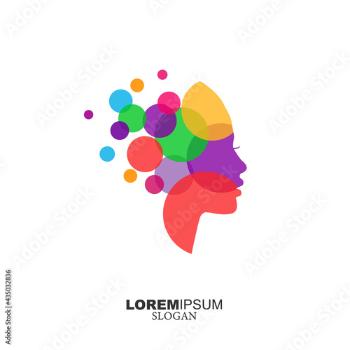 Woman colourful head logo. Human face. Mind creative logo. Vector illustration