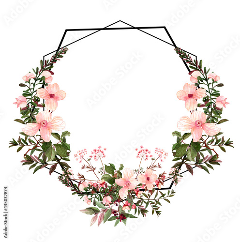 hexagon pink gorgeous flower frame with white background