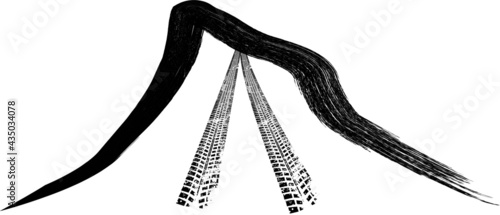 Vector off road mountain . Textured Tire Track . Design Element . Car tread peaks silhouette . Mud splash grunge texture. Tyre track banner 