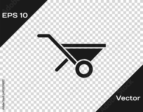 Black Wheelbarrow icon isolated on transparent background. Tool equipment. Agriculture cart wheel farm. Vector