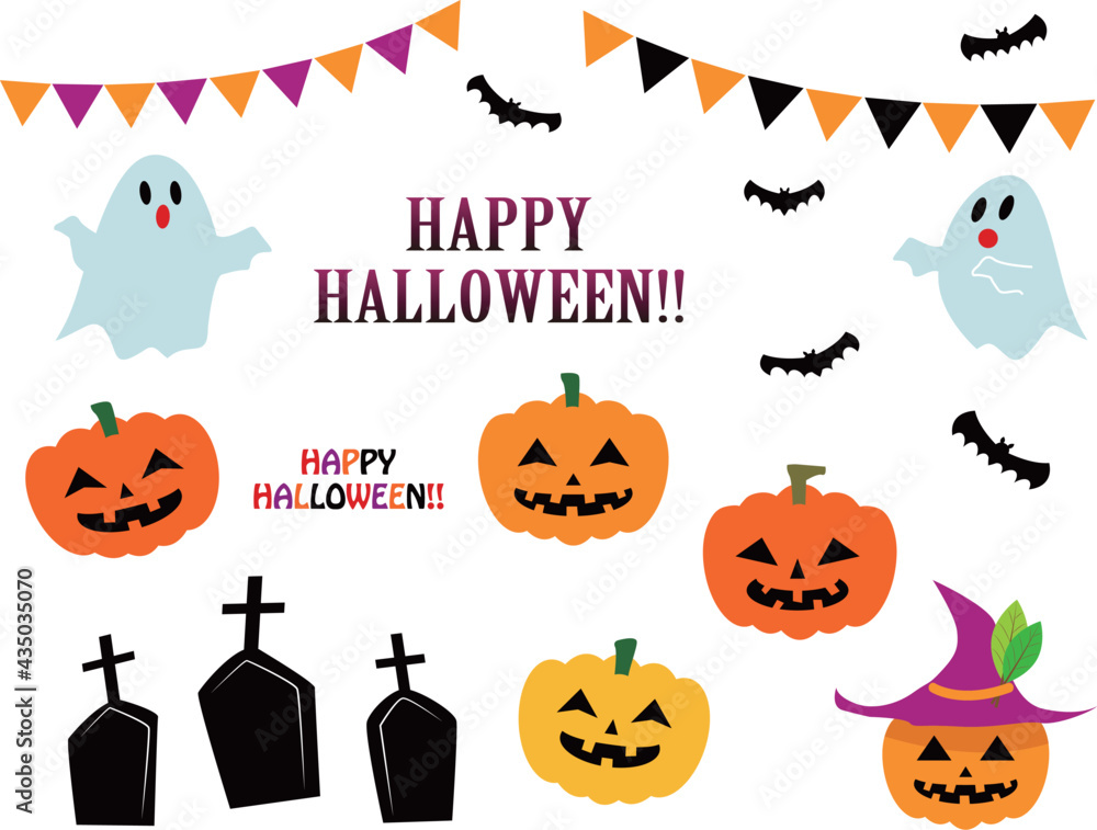 ハロウィンのカボチャとお化けのイラスト Stock Vector Adobe Stock