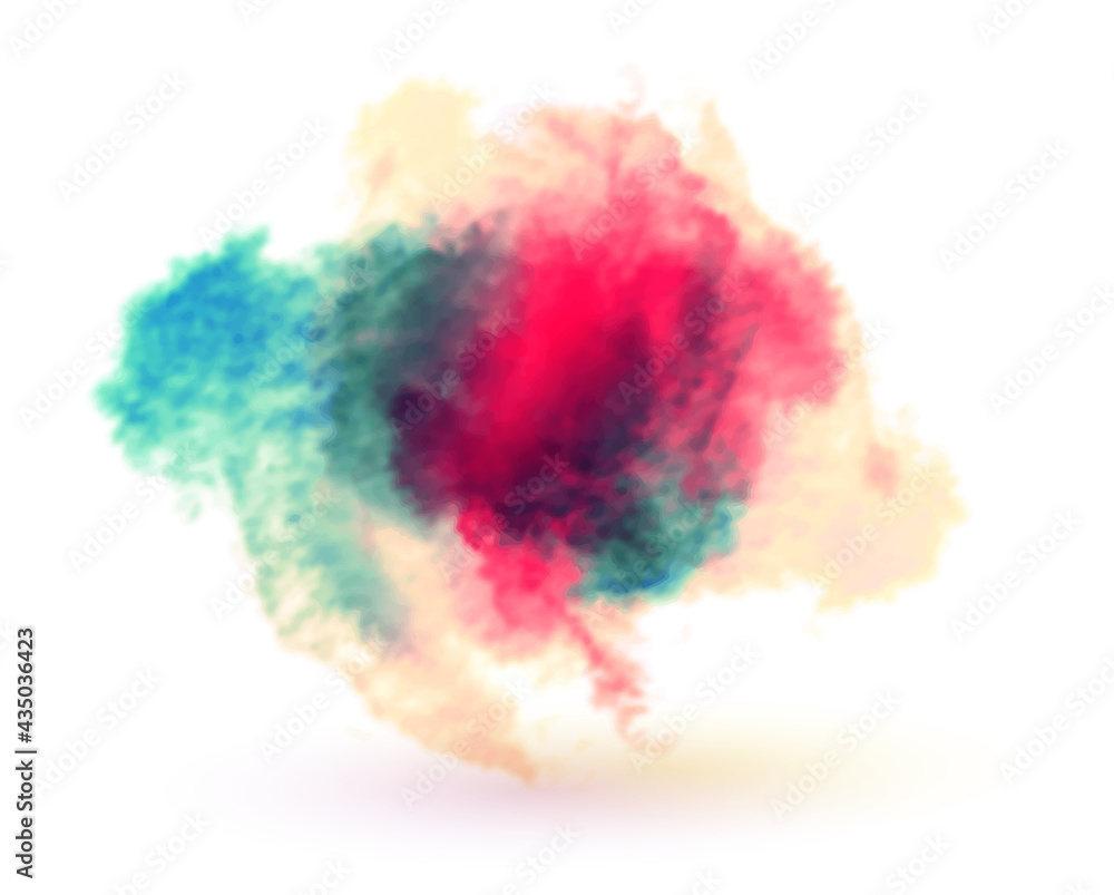 Abstract colorful 3D watercolor shape on white background. Hand drawn color splashing isolated on white paper, vector illustration.