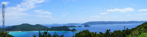 Beautiful blue ocean view from inazaki observation deck in Zamami island, Okinawa, Japan. Panoramic view - 沖縄 座間味島 稲崎展望台からの眺望 パノラマ
