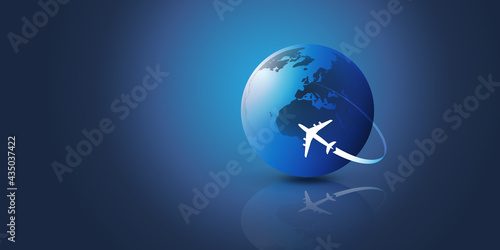 Traveling Around the World - Travel by Airplane - Globe Design